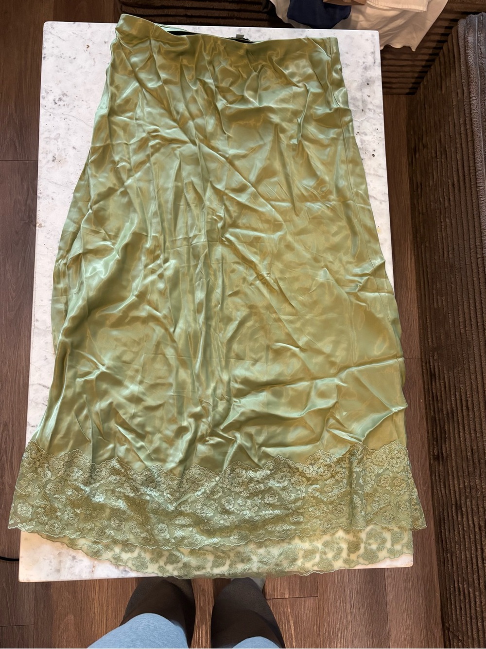 Silky Lace Hem Slip Dress - Sage Green